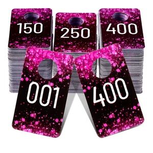 50 Pink and Purple Glitter Number Tags